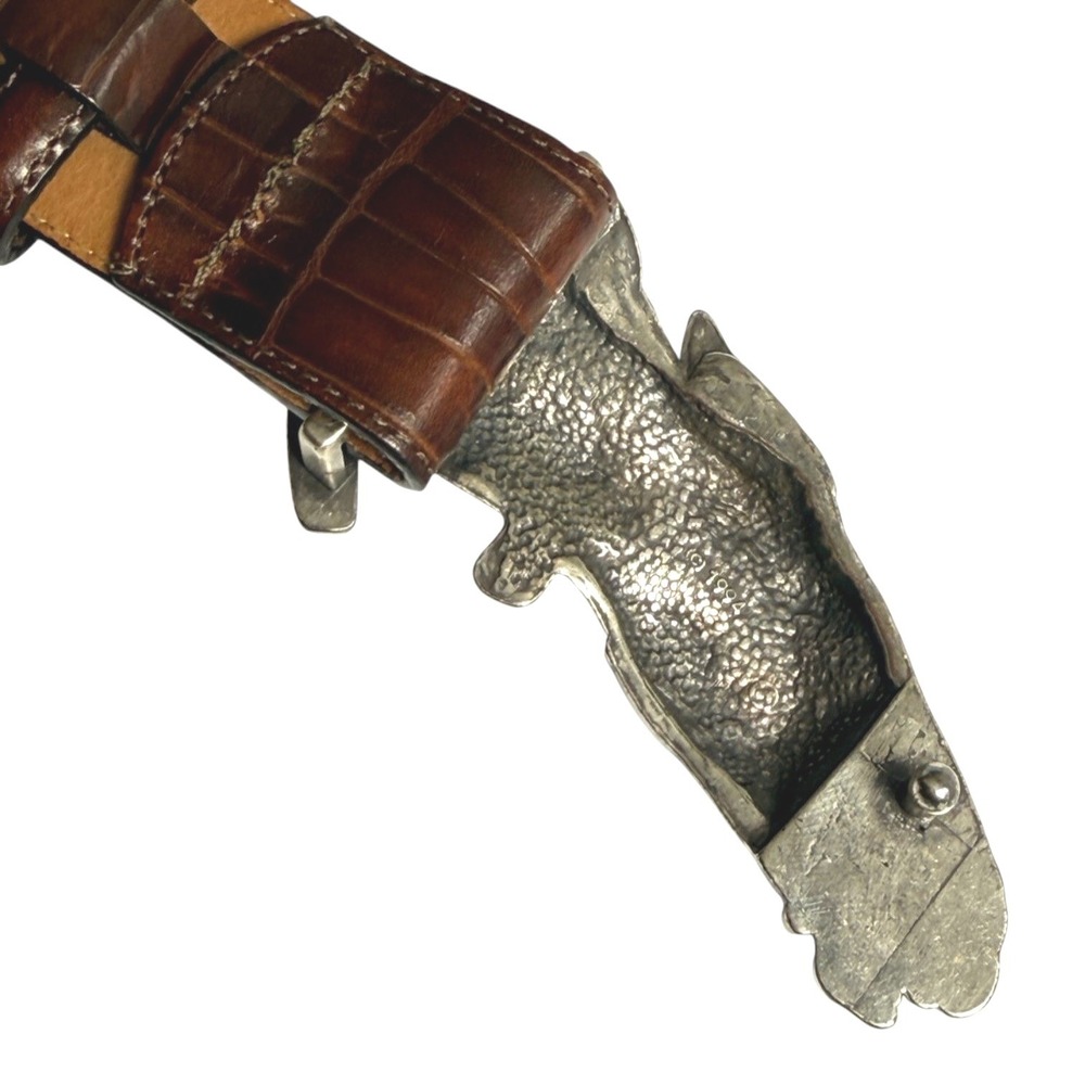 VTG 1993 Brighton Belt Silver Horse Head Buckle Womens L Brown Embossed Leather - Picture 7 of 11
